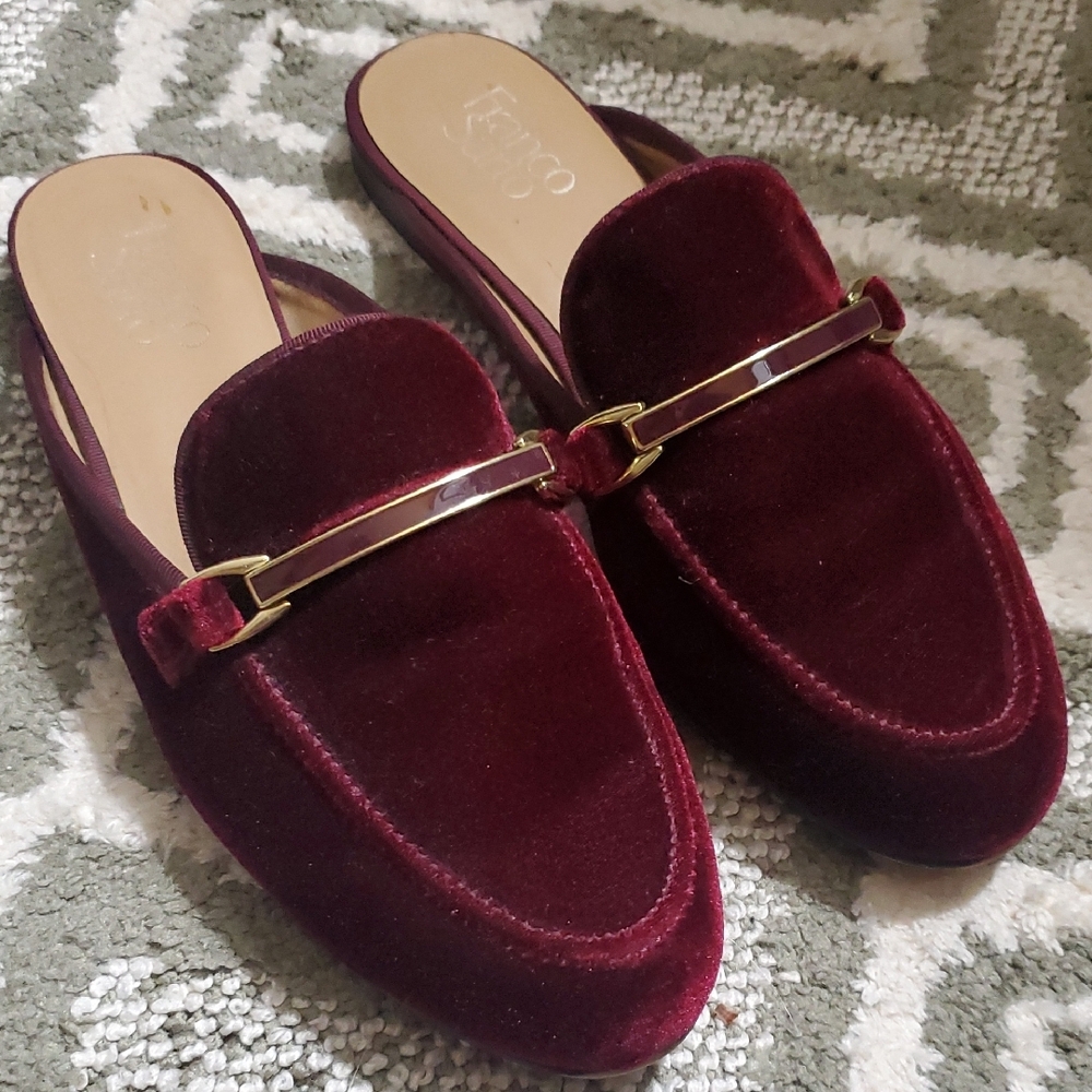 Franco Sarto Pippa Burgundy Velvet Loafer Style Mules